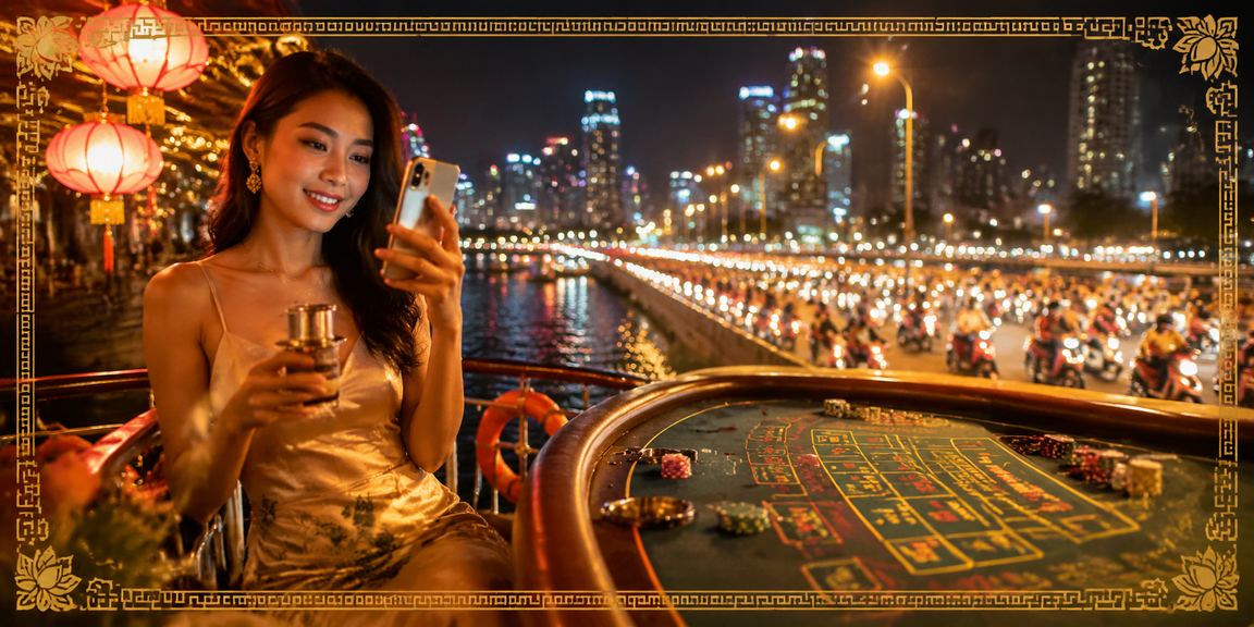 Người chơi baccarat qua điện thoại tại quán cà phê TP Hồ Chí Minh buổi tối